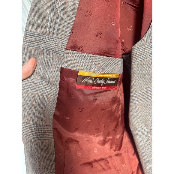 Vintage 1970's Plaid Brown Men's Sport Coat and Vest Set Size Large - Picture 3 of 9